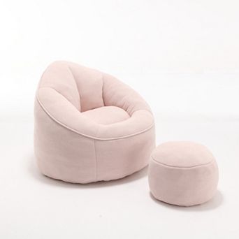High-Pressure Foam Bean Bag Chair & Ottoman Set - Large Adult Lounge Sofa with Padded Support