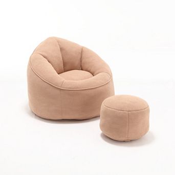 High-Pressure Foam Bean Bag Chair & Ottoman Set - Large Adult Lounge Sofa with Padded Support