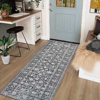 Vintage Boho Floral Pattern Low-Pile Durable Indoor Rug