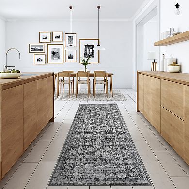 Vintage Boho Floral Pattern Low-Pile Durable Indoor Rug