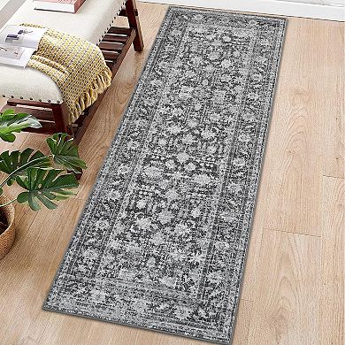 Vintage Boho Floral Pattern Low-Pile Durable Indoor Rug