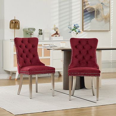 Aoolive Modern Tufted Dining Chairs Set of 2, Velvet Upholstered Kitchen Chairs with Steel Legs