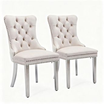 Aoolive Modern Tufted Dining Chairs Set of 2, Velvet Upholstered Kitchen Chairs with Steel Legs