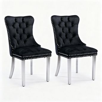 Aoolive Modern Tufted Dining Chairs Set of 2, Velvet Upholstered Kitchen Chairs with Steel Legs