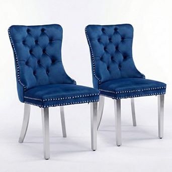 Aoolive Modern Tufted Dining Chairs Set of 2, Velvet Upholstered Kitchen Chairs with Steel Legs