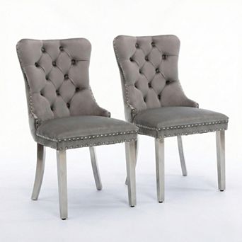 Aoolive Modern Tufted Dining Chairs Set of 2, Velvet Upholstered Kitchen Chairs with Steel Legs