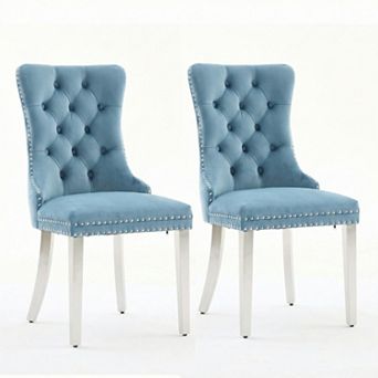 Aoolive Modern Tufted Dining Chairs Set of 2, Velvet Upholstered Kitchen Chairs with Steel Legs