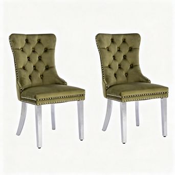 Aoolive Modern Tufted Dining Chairs Set of 2, Velvet Upholstered Kitchen Chairs with Steel Legs