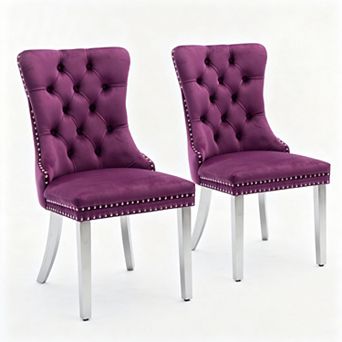 Aoolive Modern Tufted Dining Chairs Set of 2, Velvet Upholstered Kitchen Chairs with Steel Legs