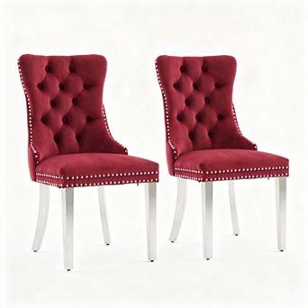 Aoolive Modern Tufted Dining Chairs Set of 2, Velvet Upholstered Kitchen Chairs with Steel Legs