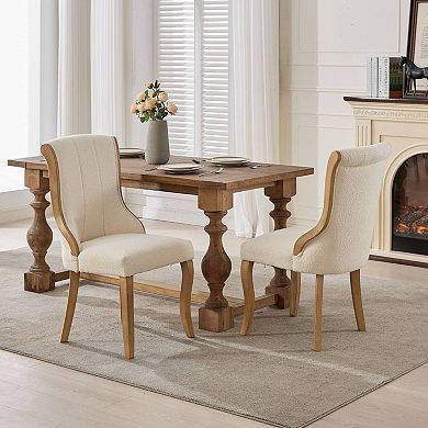 Aoolive 2-Piece Snow Velvet Dining Chairs, Upholstered Kitchen Chairs with Curved Wood Trim