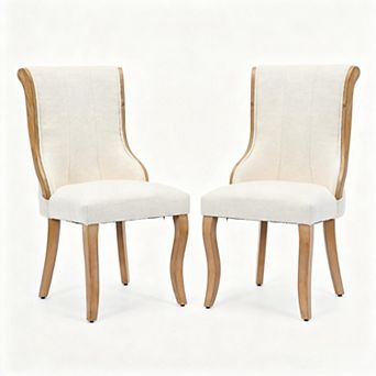 Aoolive 2 pc Snow Velvet Dining Chairs, Upholstered Kitchen Chairs with Curved Wood Trim