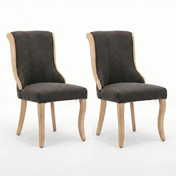 Aoolive 2 pc Snow Velvet Dining Chairs, Upholstered Kitchen Chairs with Curved Wood Trim