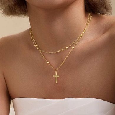 Dainty Gold Plated Layered Cross Choker Necklace