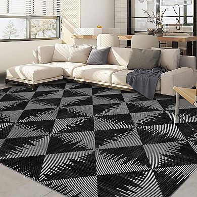 Modern Square Line Pattern Low Pile Indoor Rug, Stain Resistant