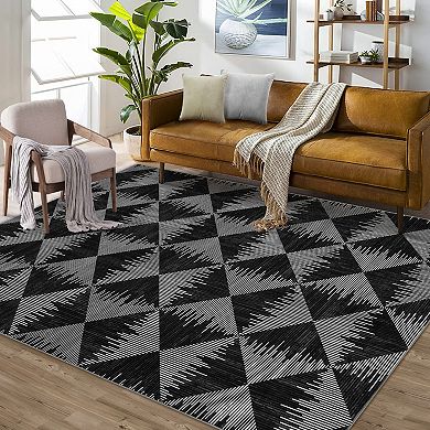 Modern Square Line Pattern Low Pile Indoor Rug, Stain Resistant