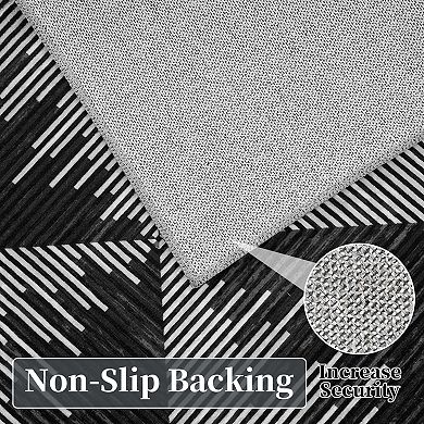 Modern Square Line Pattern Low Pile Indoor Rug, Stain Resistant