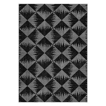 Modern Square Line Pattern Low Pile Indoor Rug, Stain Resistant