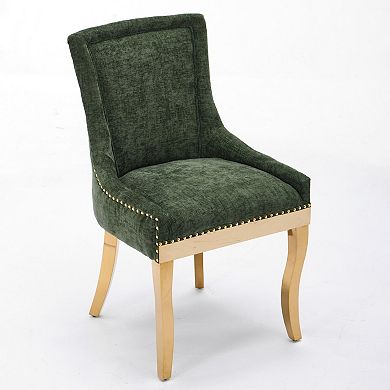 Aoolive 2-Piece Upholstered Dining Chairs, Chenille Armless Chairs with High Back & Nailhead Trim