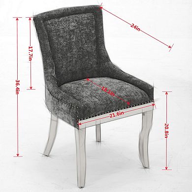Aoolive 2-Piece Upholstered Dining Chairs, Chenille Armless Chairs with High Back & Nailhead Trim