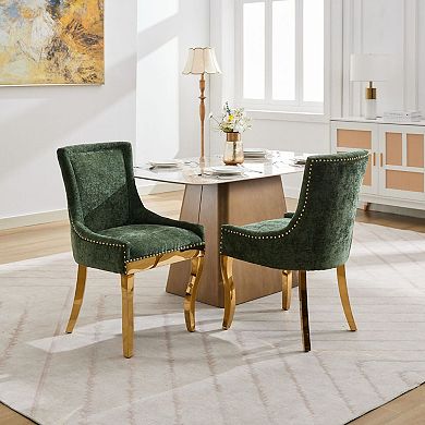 Aoolive 2-Piece Upholstered Dining Chairs, Chenille Armless Chairs with High Back & Nailhead Trim