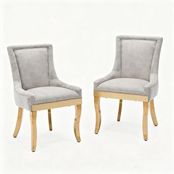 Aoolive 2 pc Upholstered Dining Chairs, Chenille Armless Chairs with High Back & Nailhead Trim