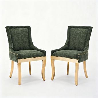 Aoolive 2 pc Upholstered Dining Chairs, Chenille Armless Chairs with High Back & Nailhead Trim