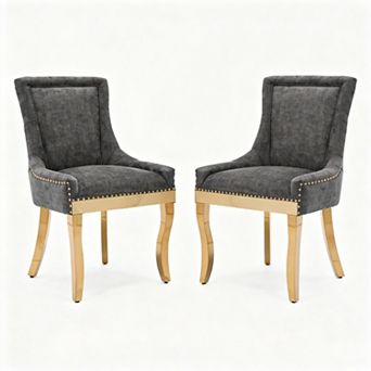 Aoolive 2 pc Upholstered Dining Chairs, Chenille Armless Chairs with High Back & Nailhead Trim