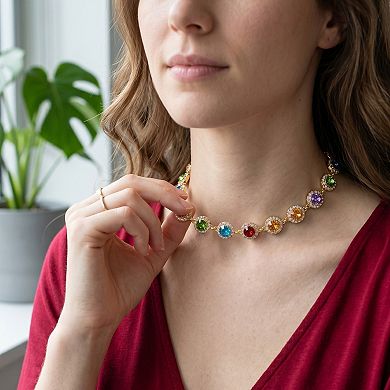 Colorful Crystal Gold Chain Party Choker Necklace