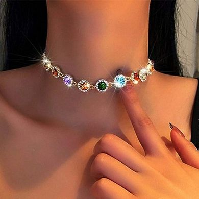 Colorful Crystal Gold Chain Party Choker Necklace