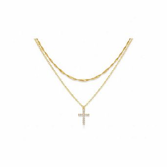 14K Gold Layered Cross Adjustable Choker Necklace