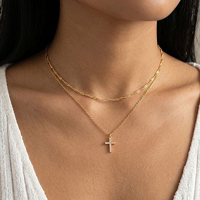 14K Gold Layered Cross Adjustable Choker Necklace