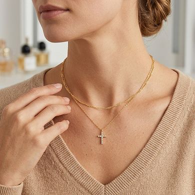 14K Gold Layered Cross Adjustable Choker Necklace