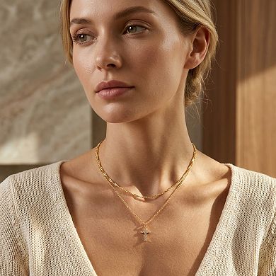 14K Gold Layered Cross Adjustable Choker Necklace
