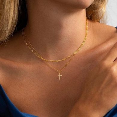 14K Gold Layered Cross Adjustable Choker Necklace