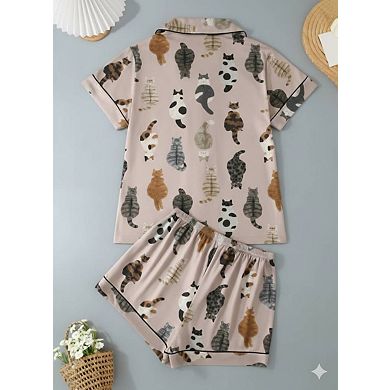 2pcs Women's Summer Breathable Short Sleeve Pajama Set