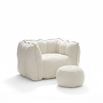 Memory Foam Bean Bag Chair & Ottoman Set - Cozy Square Lazy Sofa for Gaming & Reading