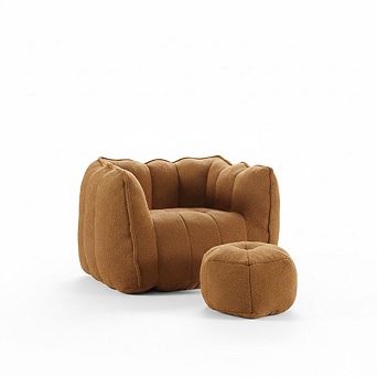 Memory Foam Bean Bag Chair & Ottoman Set - Cozy Square Lazy Sofa for Gaming & Reading