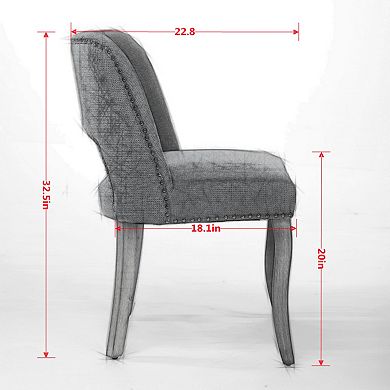 Aoolive Wood Dining Chairs Set of 2, Modern Upholstered Fabric Kitchen Chairs with Nailhead Trim