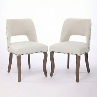 Aoolive Wood Dining Chairs Set of 2, Modern Upholstered Fabric Kitchen Chairs with Nailhead Trim