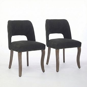 Aoolive Wood Dining Chairs Set of 2, Modern Upholstered Fabric Kitchen Chairs with Nailhead Trim