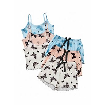 6 pc Women's Butterfly Print Camisole Shorts Pajama Set