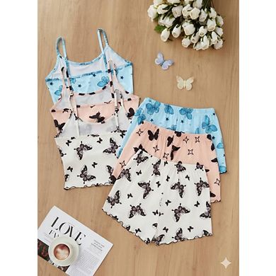 6pcs Women's Butterfly Print Camisole Shorts Pajama Set