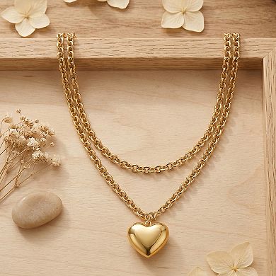 16K Gold Chunky Puffy Heart Pendant Long Necklace