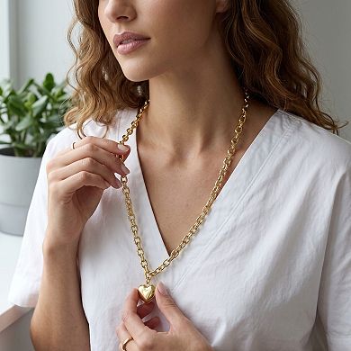 16K Gold Chunky Puffy Heart Pendant Long Necklace