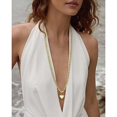 16K Gold Chunky Puffy Heart Pendant Long Necklace