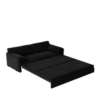 66" 3-in-1 Queen Convertible Sleeper Sofa, Velvet Loveseat with Side Storage & Pull-Out Bed