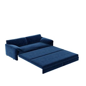 66" 3-in-1 Queen Convertible Sleeper Sofa, Velvet Loveseat with Side Storage & Pull-Out Bed