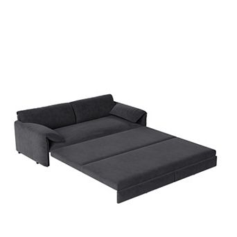 66" 3-in-1 Queen Convertible Sleeper Sofa, Velvet Loveseat with Side Storage & Pull-Out Bed