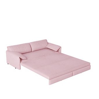 66" 3-in-1 Queen Convertible Sleeper Sofa, Velvet Loveseat with Side Storage & Pull-Out Bed